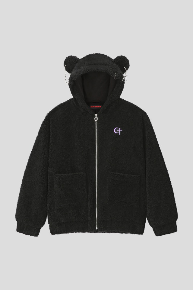 0 1 punk bear fleece jacket - BLACK