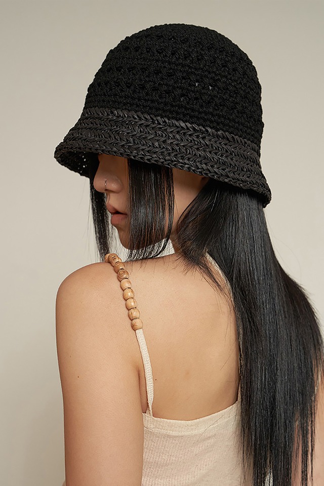 herringbone bucket hat (black)_summer