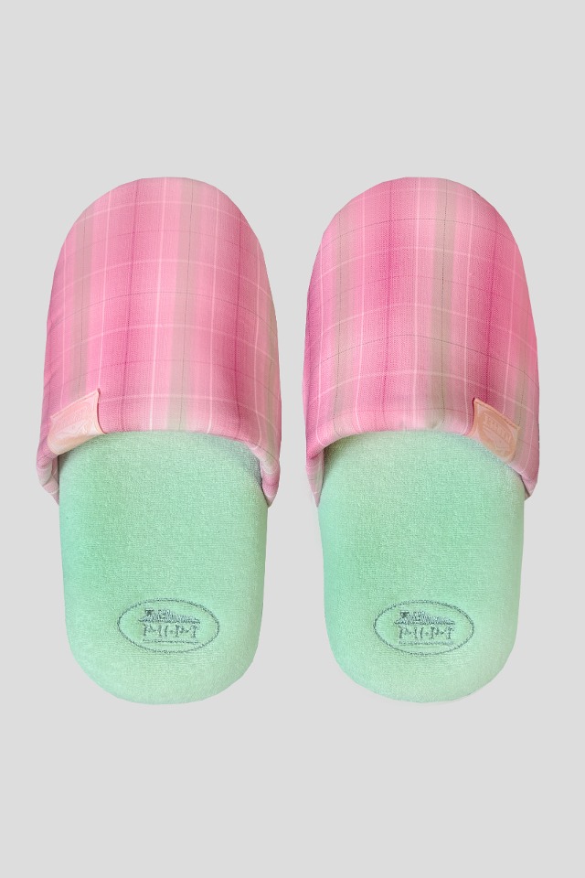 Cutie Check Room Shoes (Pink check + mint)