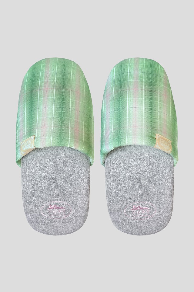 Cutie Check Room Shoes (Green check + gray)